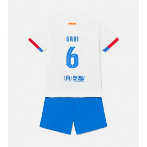 Otroški Nogometni dresi Barcelona Paez Gavi #6 Gostujoči 2023-24 Kratek Rokav (+ Kratke hlače)